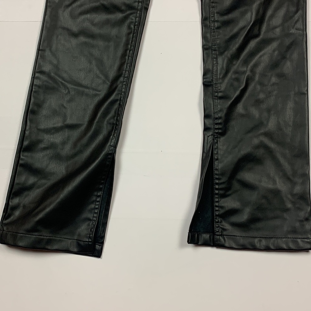Zara Faux Leather Black Flare Trousers High Waist Pants Slits by Hem Size 4 - Picture 9 of 9
